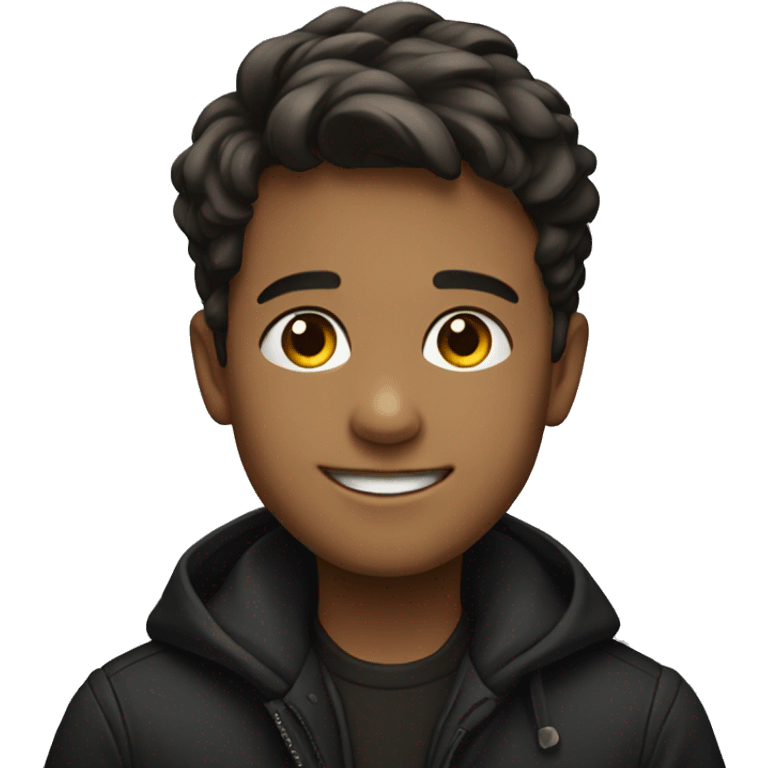 smiling boy wearing black coat emoji