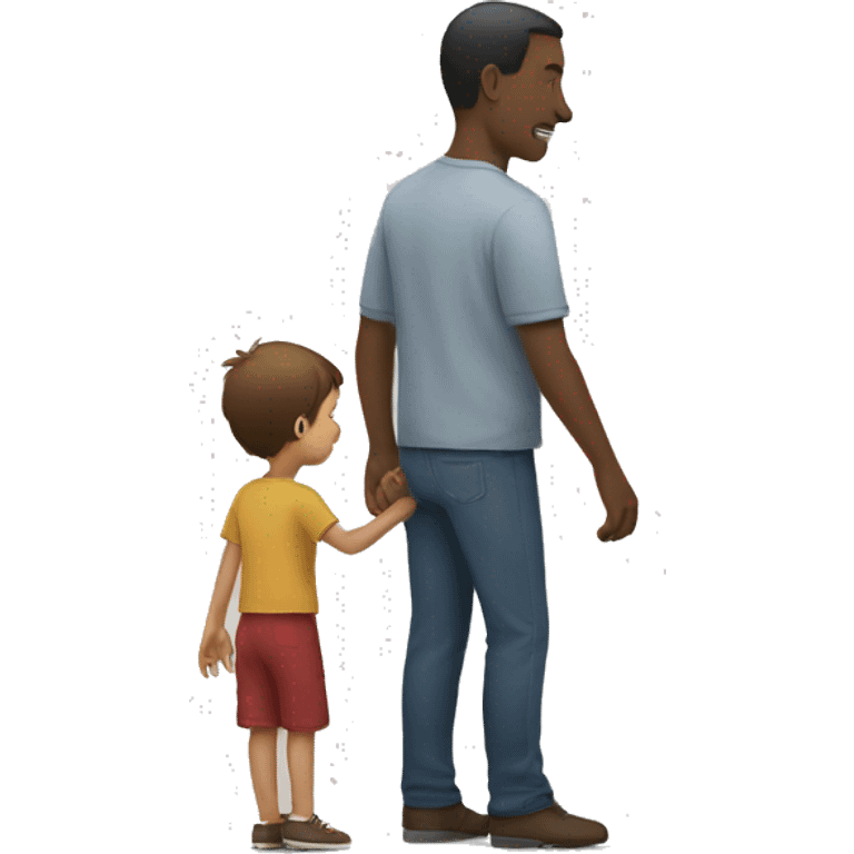 a man holds a child's hand view from back emoji