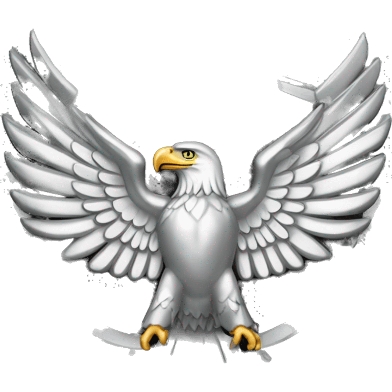 Create an emoji of a US Army O-6 Colonel insignia: a silver eagle with outstretched wings, clutching arrows and a shield on its chest. Ensure it is distinctly silver. emoji