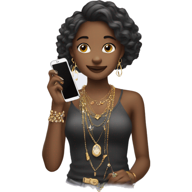 girl with phone and jewelry emoji