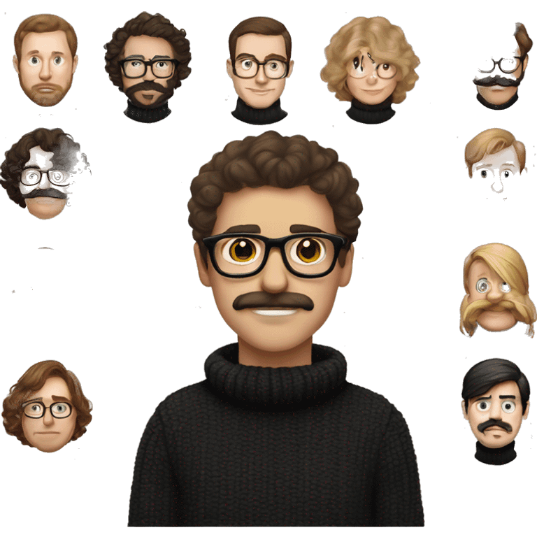 Pale guy brown hair glasses van dyke moustache black Fluffy turtleneck sweater  emoji