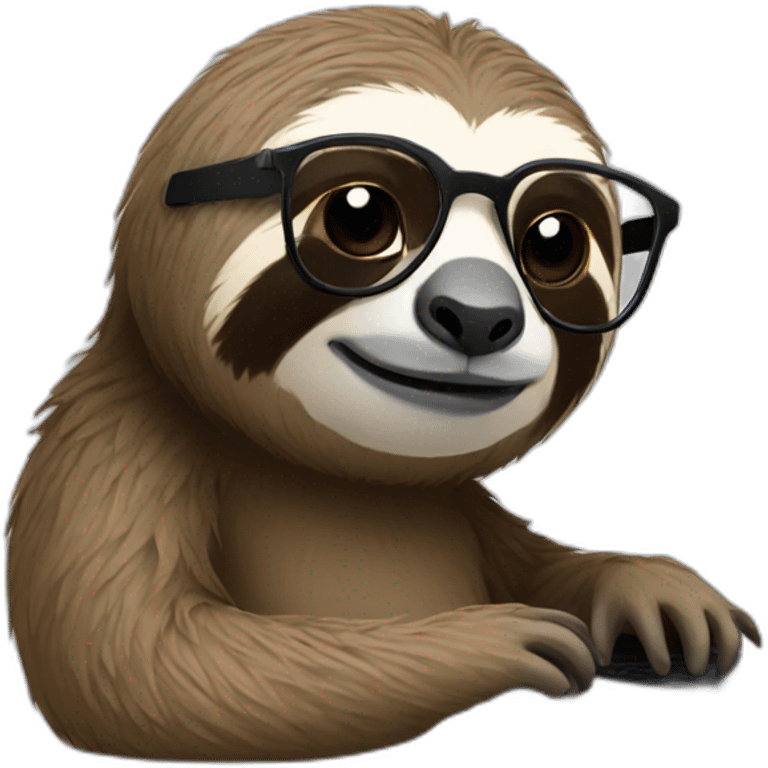 sloth with glasses working on a laptop emoji