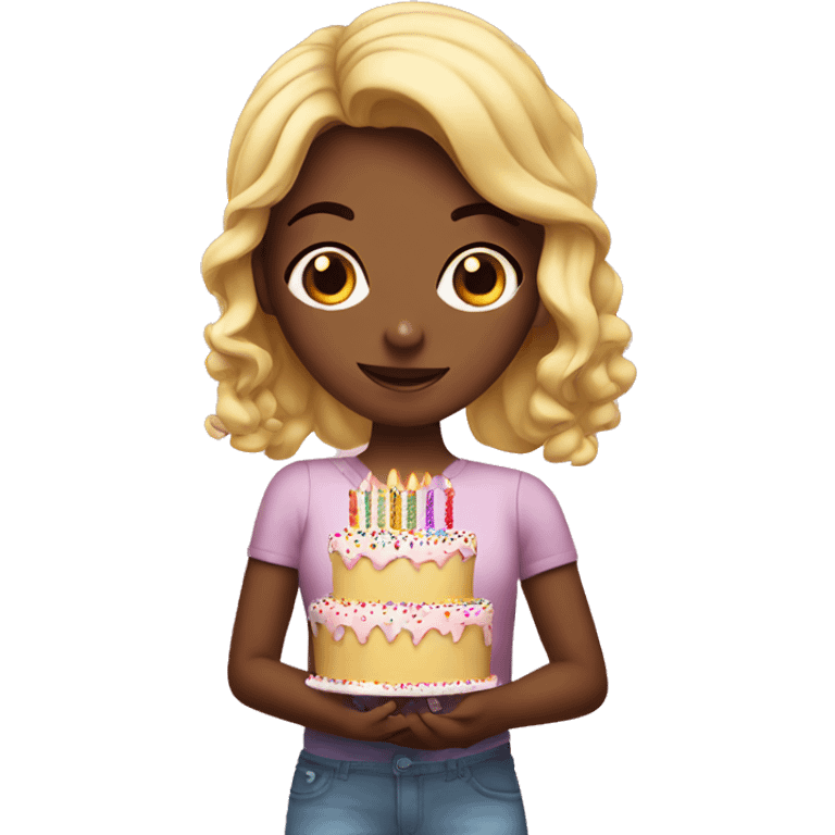 A girl holding a birthday cake with sprinkles  emoji