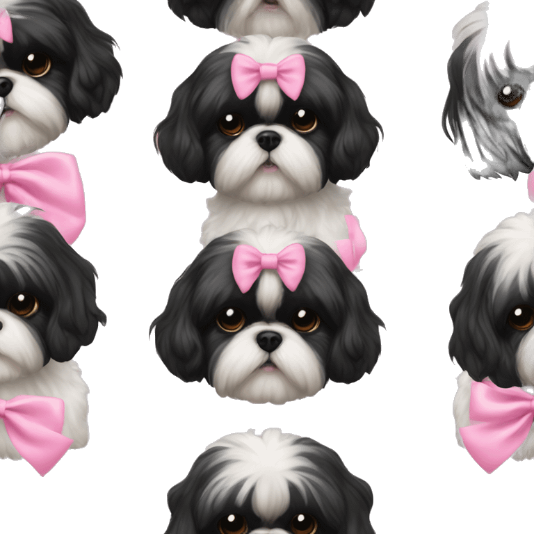 all black curly shih tzu with pink bow emoji