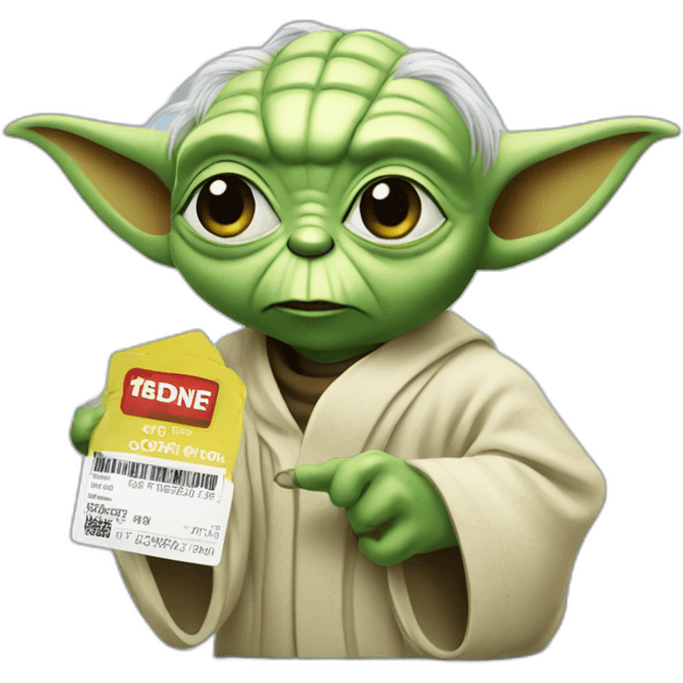 Yoda holding a coupon emoji