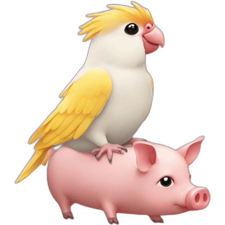 cockatiel sitting on a pig emoji