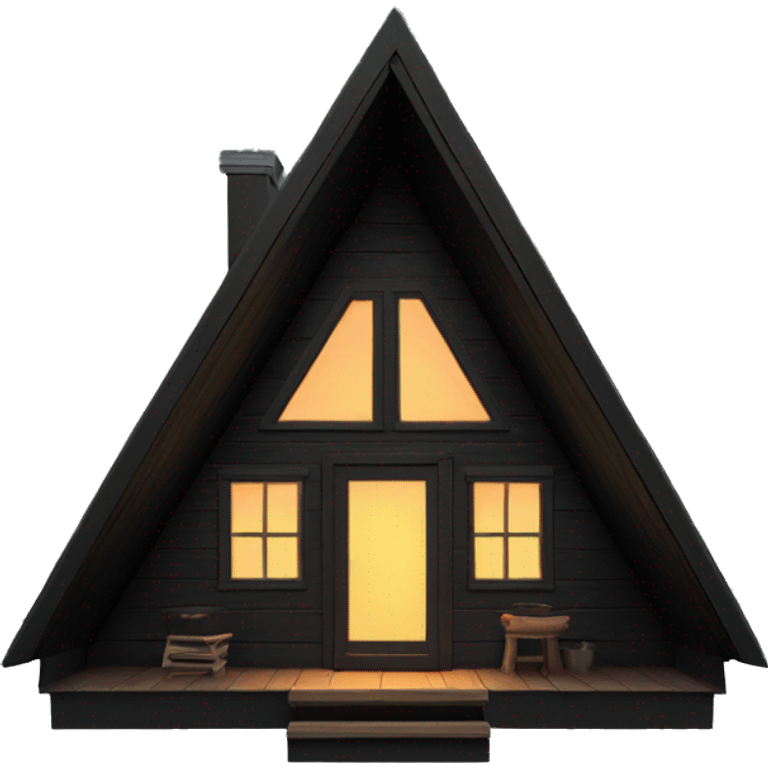 Black A-Frame Cabin with glowing windows emoji