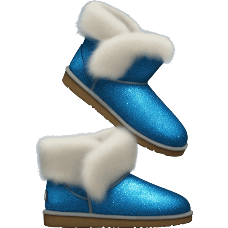 Realistic blue glitter and fur Ugg boots. emoji