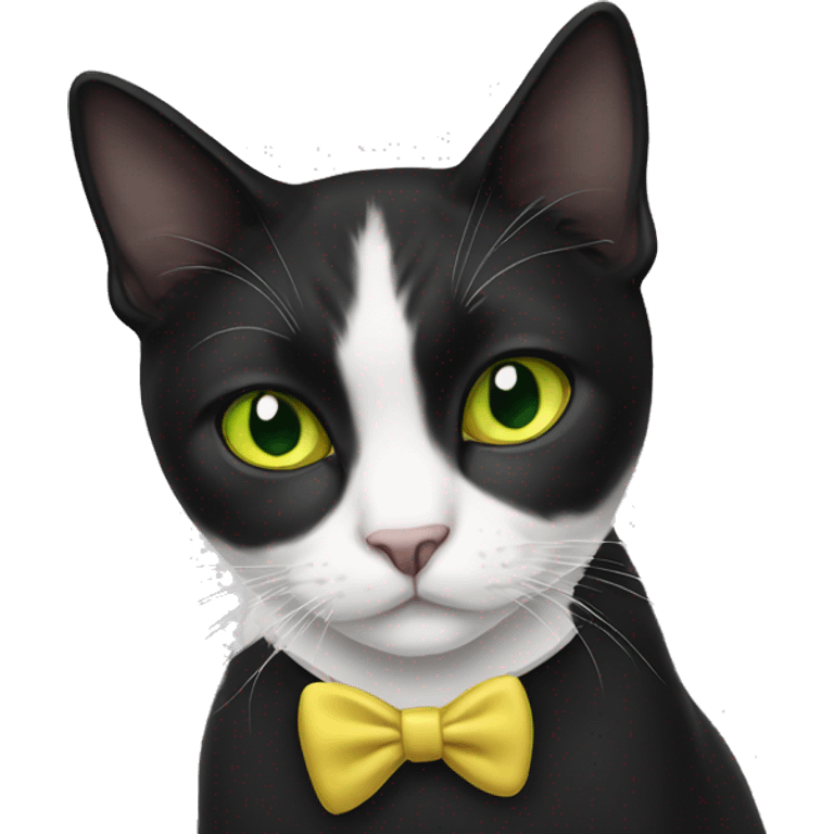 Tuxedo cat half white half black face yellow green eyes emoji