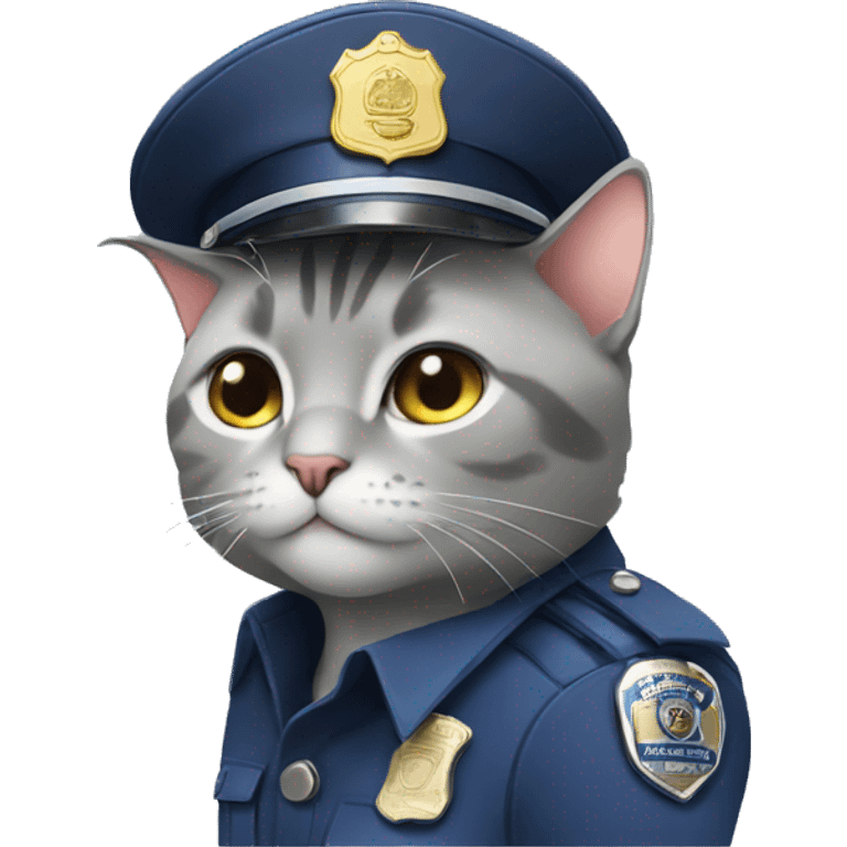 Grey cat with a police hat and a Tokyo police badge emoji