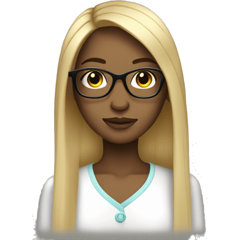 Long straight hair girl with glasses with lashes emoji