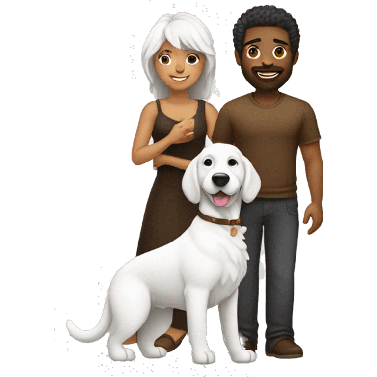 mulher branca e loira, homem branco de cabelo preto e cachorra marrom emoji