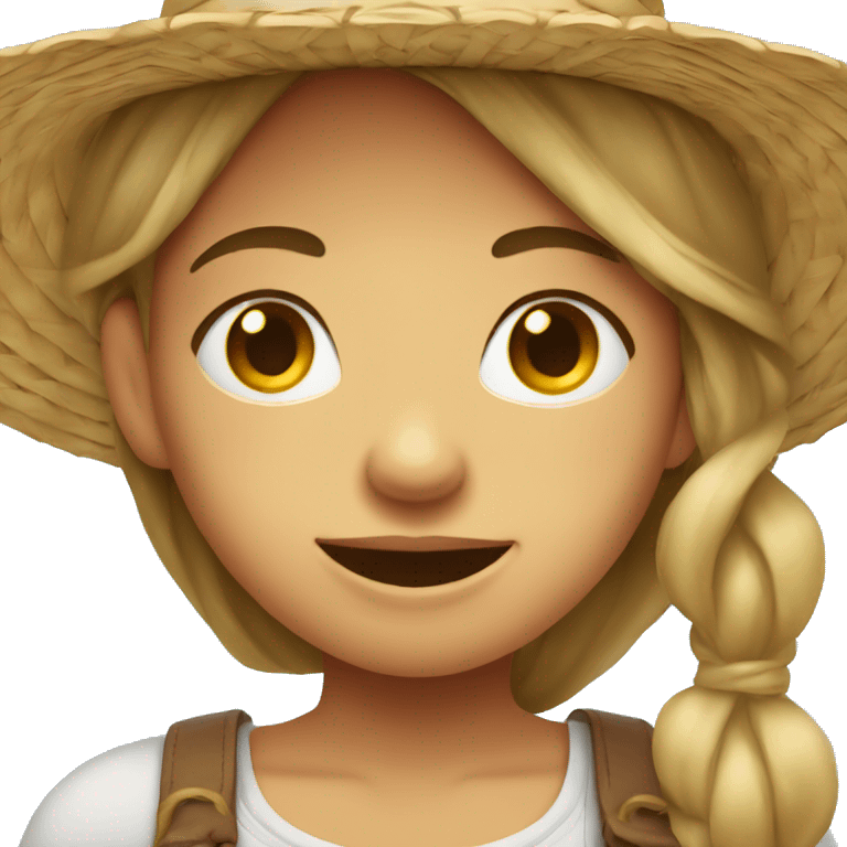 Girl in straw hat missing her to upper front teeth emoji