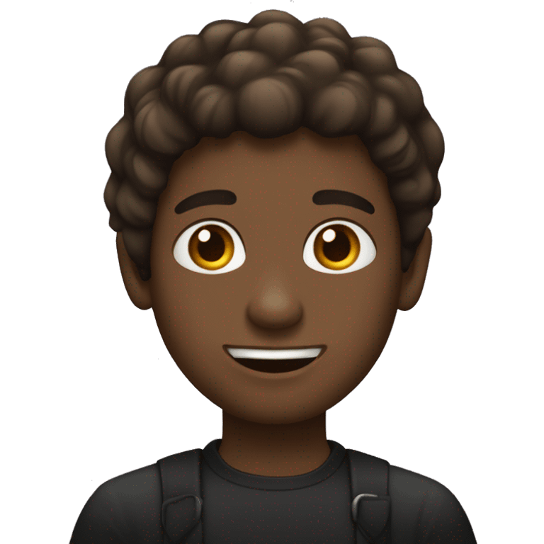 Un chico de 14 años de pelo negro y ojos cafes todo vestido de negro emoji