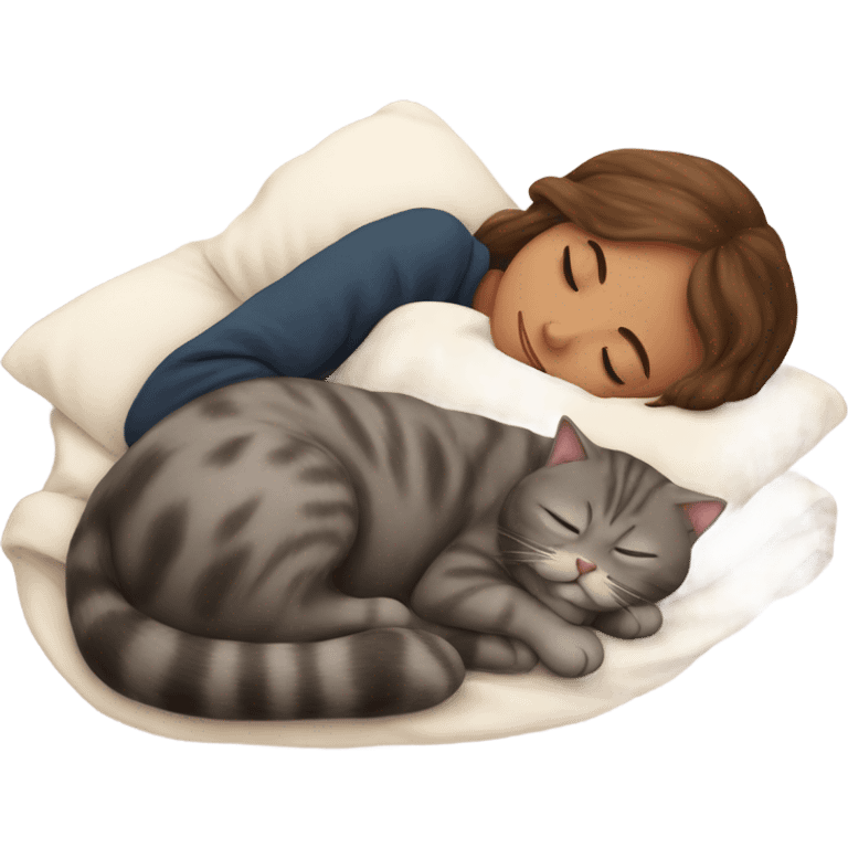 girl sleeping with her scottish fold cat emoji