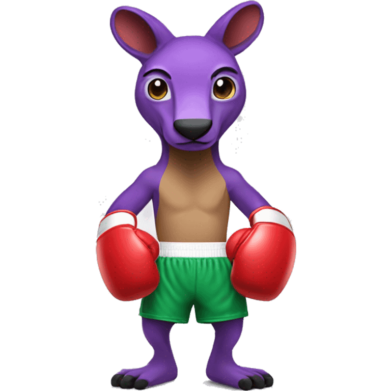 purple kangaroo wearing red boxing gloves and green boxing shorts  emoji