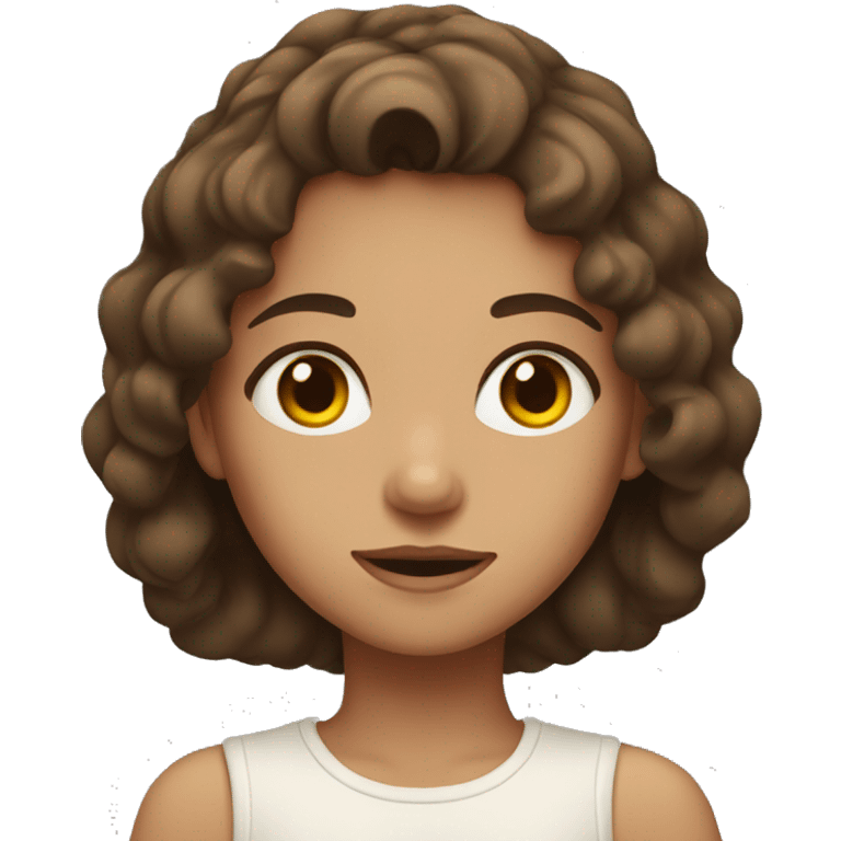 A girl with amber eyes and brown hair.  emoji