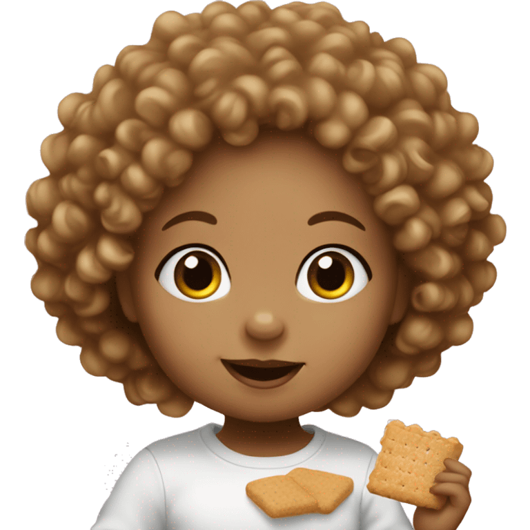 A white baby girl with curly hair eating a graham cracker emoji