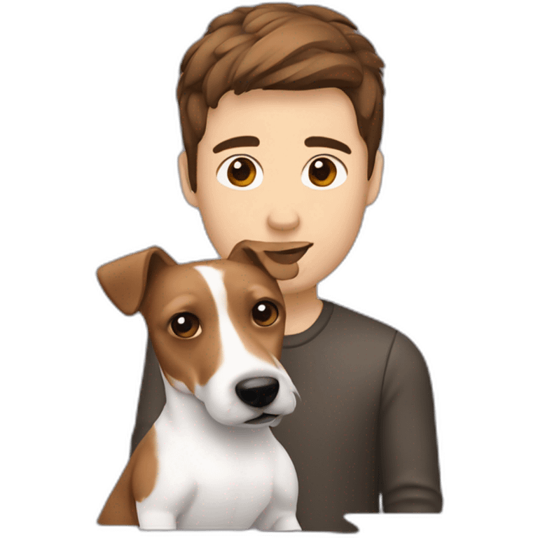 Man with modern hair cut brown hair with jack russell terrier dog emoji