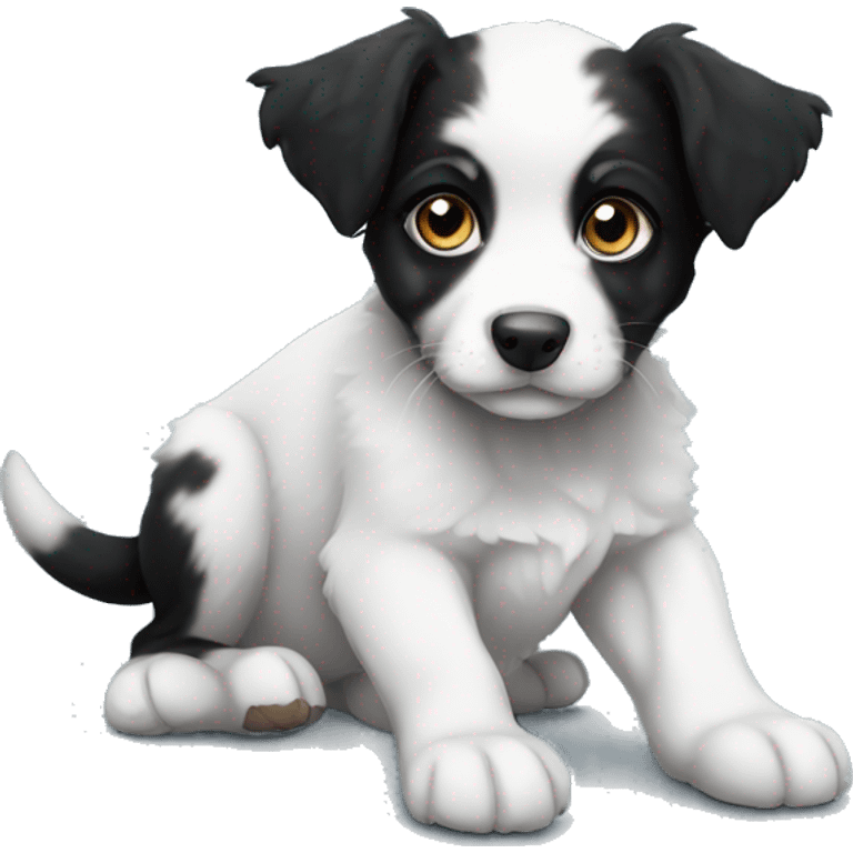 Aussie puppy black tri, ble eyes,  emoji