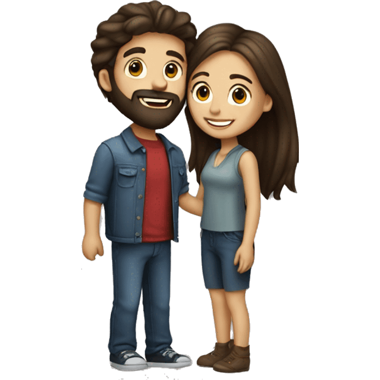 Brunette happy couple boy with beard and girl  with long hair that are kissing emoji