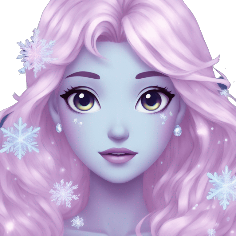 Gorgeous Beautiful Anime-Pastel-Lady with crystals and snowflakes and glitters aesthetic emoji