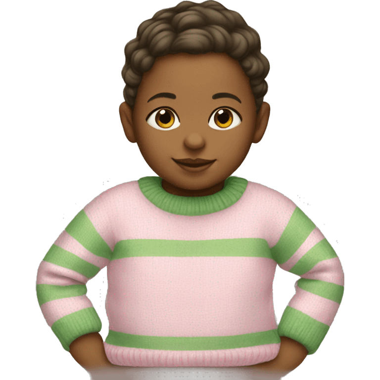 Baby girl wearing pink and green stripe sweater emoji