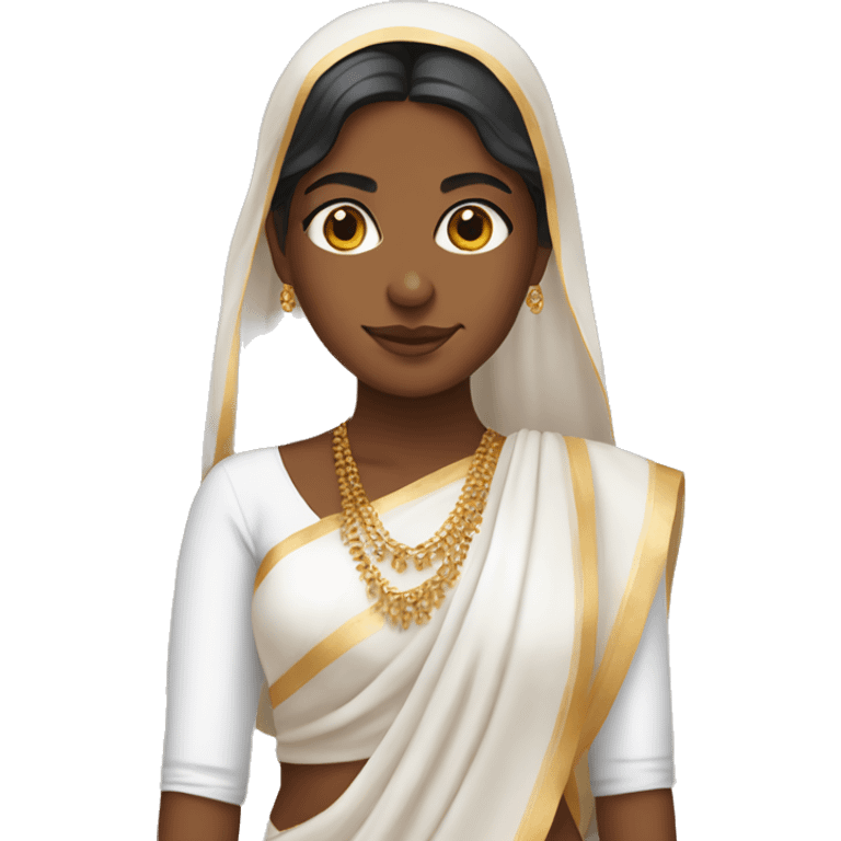 Brown girl wearing white saree emoji