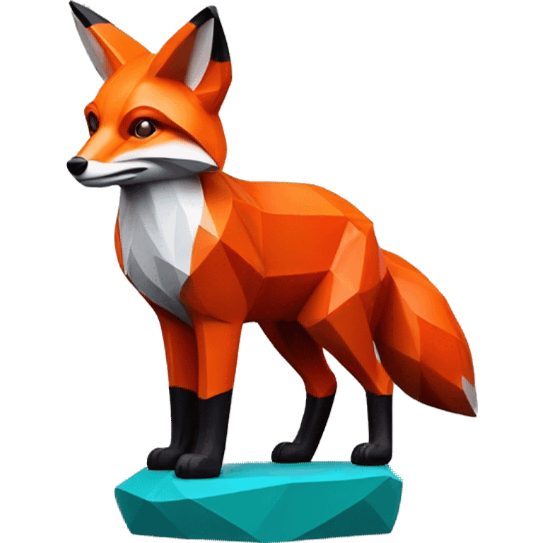 A red fox sculpture with a geometric, faceted design. The fox is standing upright with angular and disney features. The vibrant red color highlights the sharp edges and planes. emoji