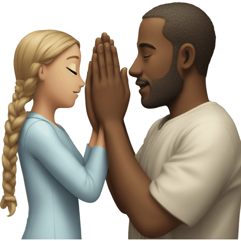 half body of guy behind praying girl emoji