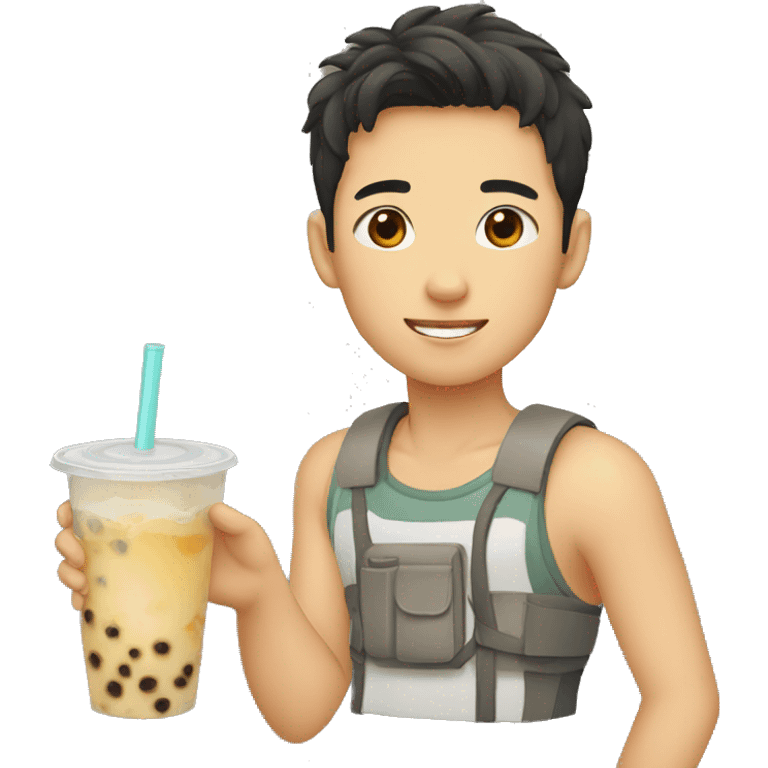 asian boy with boba tea emoji