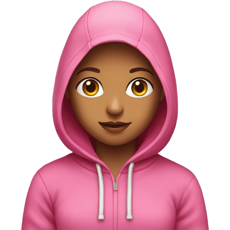 Girl with pink face wearing a pink hooded sweatshirt  emoji