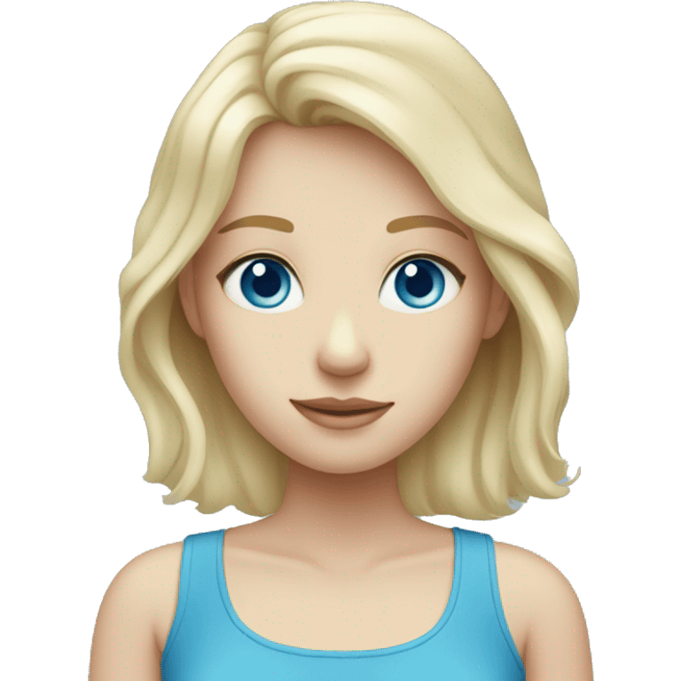 Blonde pale girl with blue eyes and ocean blue top emoji