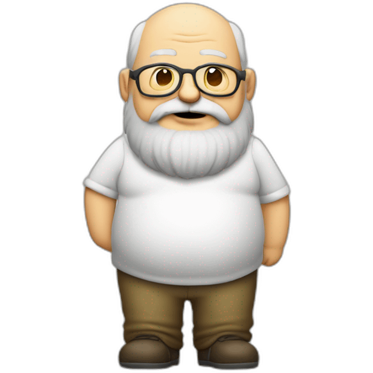 fat old man full body with grey beard and without hair, using eye glass, drinking beer emoji