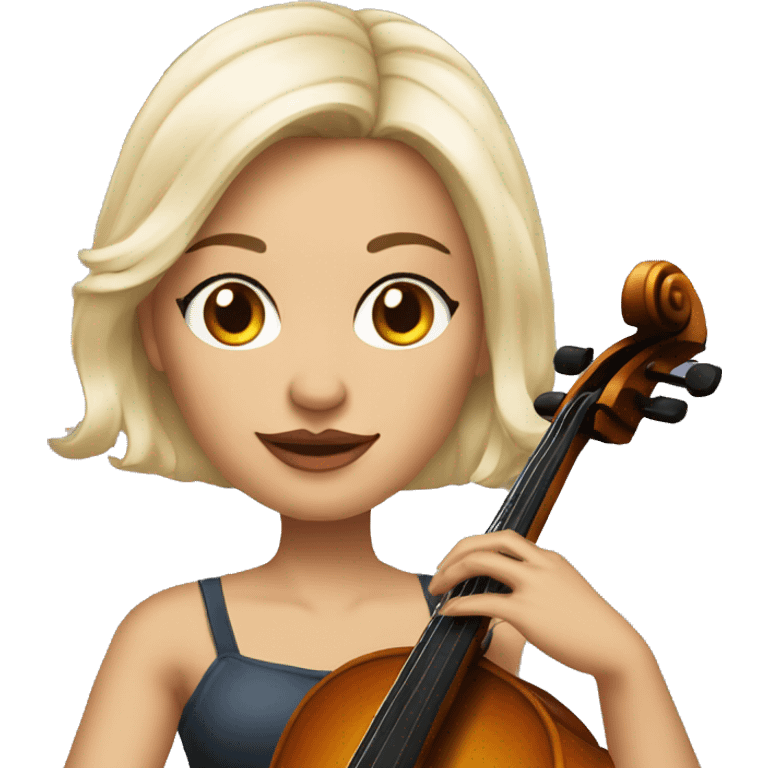 slightly heavier set woman with neck length cropped platinum blonde hair and tatoos playing cello  emoji