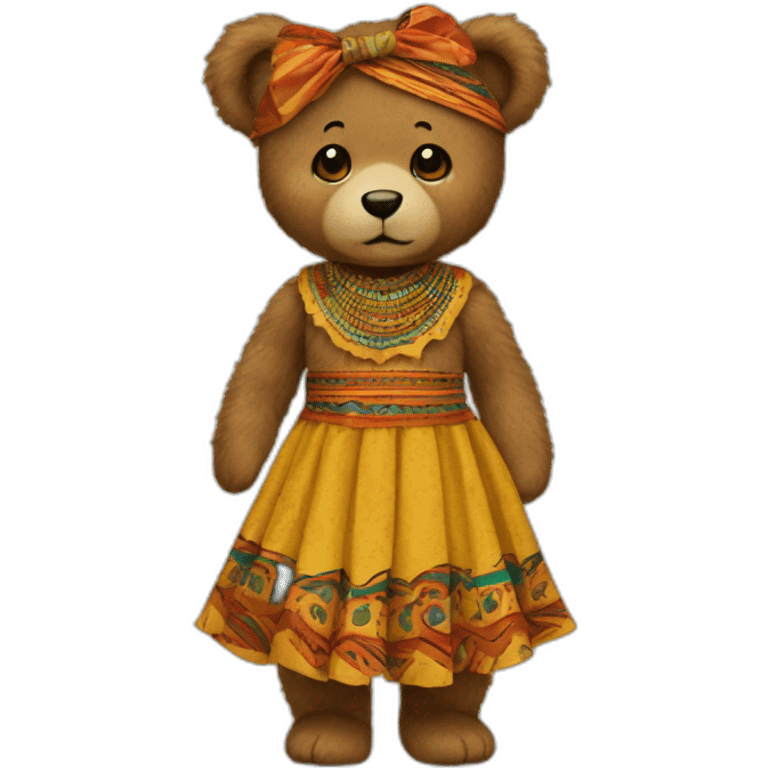 Vintage Teddy Bear with African dress emoji