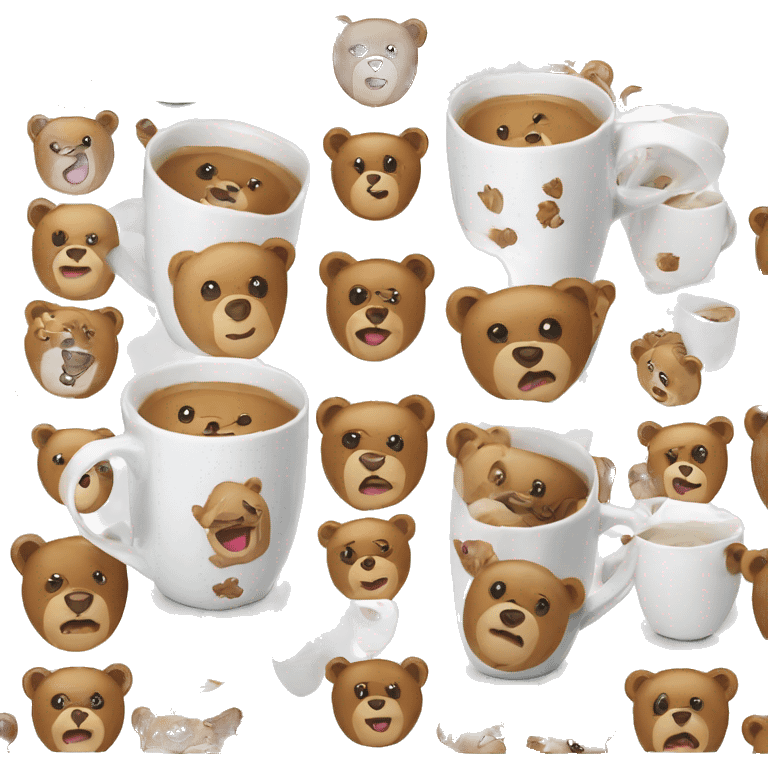 White mug with many cute bear prints emoji