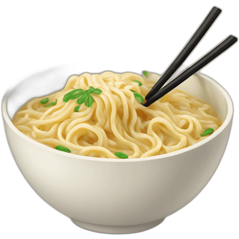 creamy bowl of noodles with chopsticks emoji