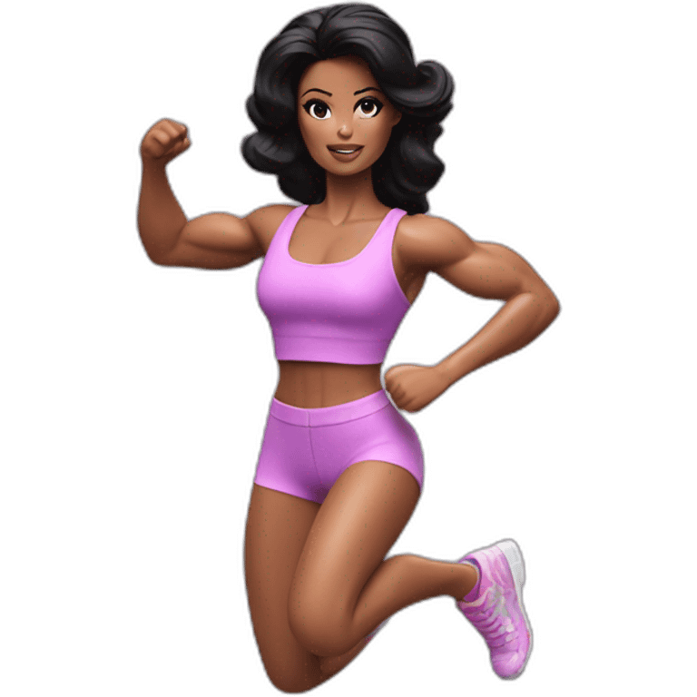 muscle barbie doll raise jump high with black hair emoji