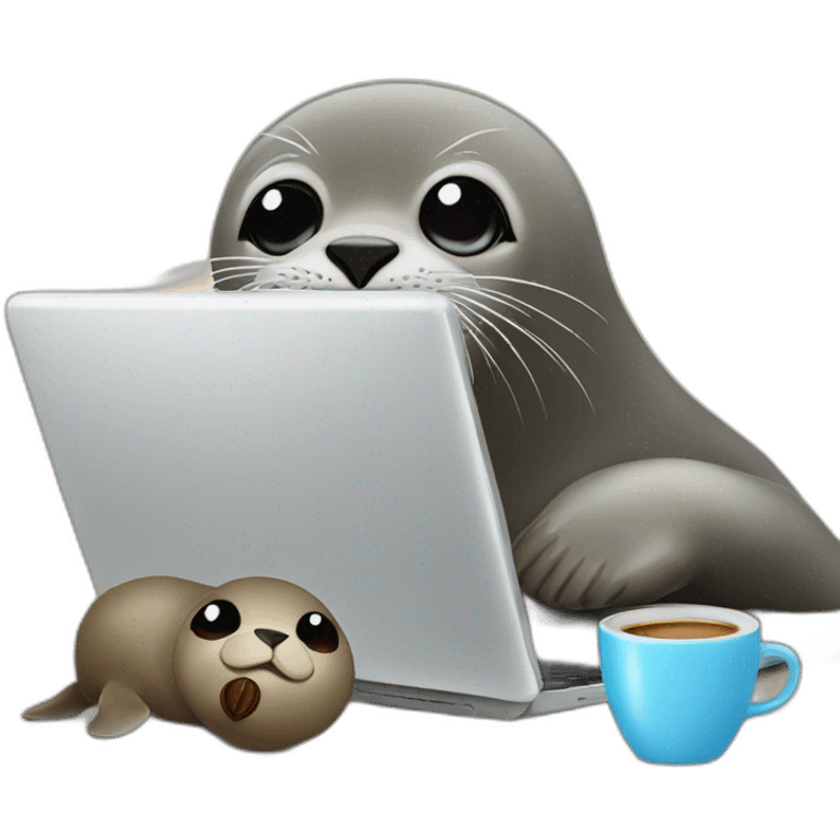 seal with coffee and laptop emoji