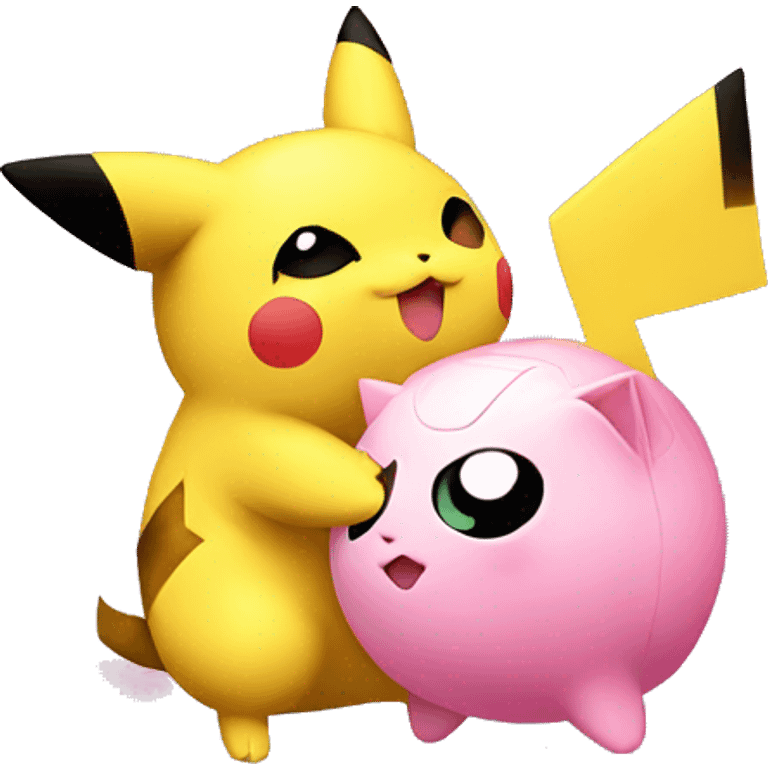 Jigglypuff kissing pikachu emoji