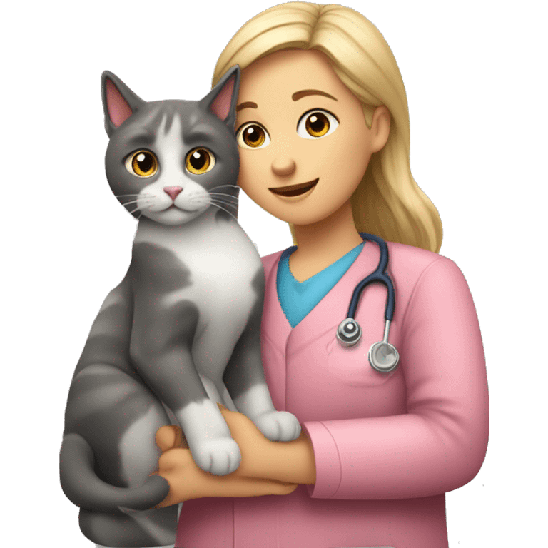 cat cuddles veterinarian girl emoji