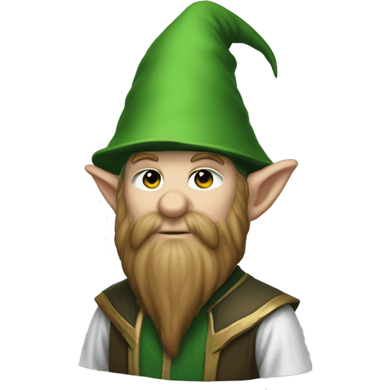 World of warcraft wizard gnome. Short hair, long beard, white hat, green outfit emoji