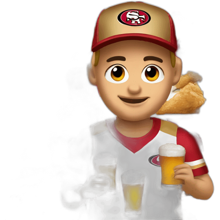 a 49ers fan and chicken wing and beer emoji