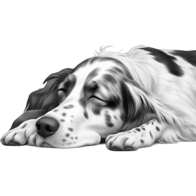 English setter black and White sleeping in a coverage  emoji