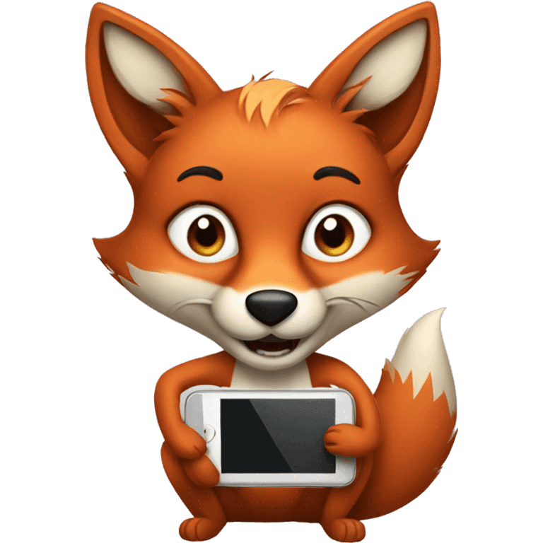 Cartoon fox with a iphone  emoji