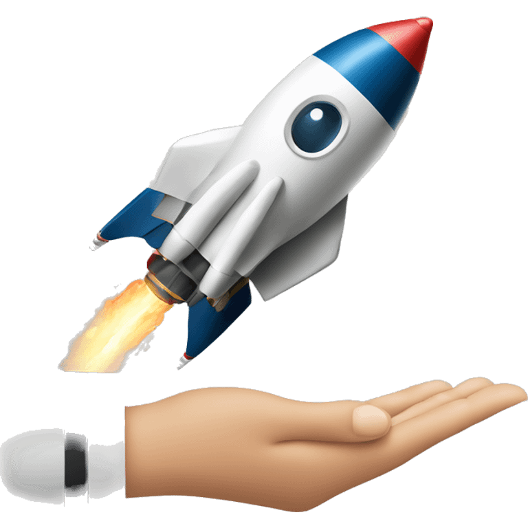 a hand holding a space rocket emoji