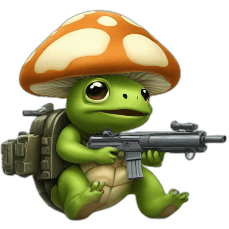 Mushroom turtle with a machine gun emoji