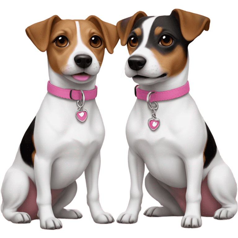 Pair together 2 Jack Russels pink collars emoji