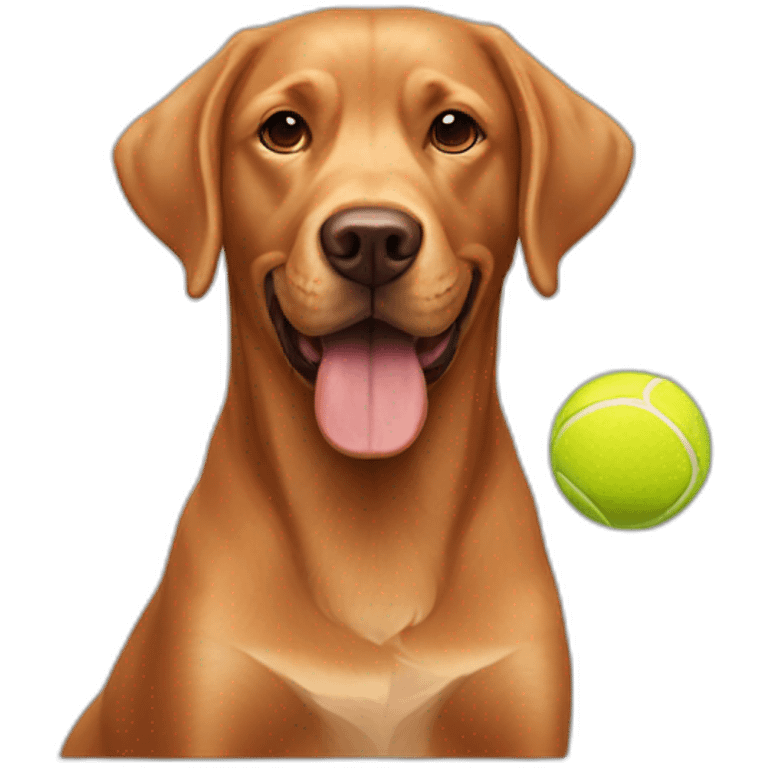 Red labrador with holding a tennis ball emoji